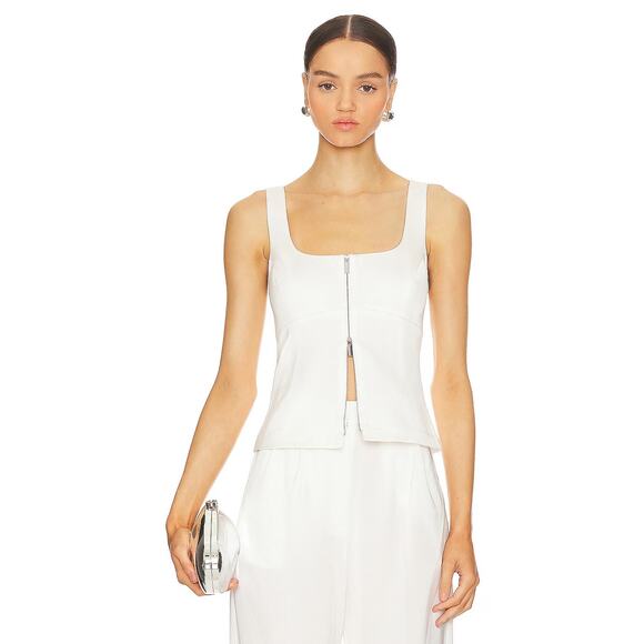 Amanda Uprichard Violet Top Satin Twill Zip Front Sleeveless Minimalist White XS - Picture 1 of 11